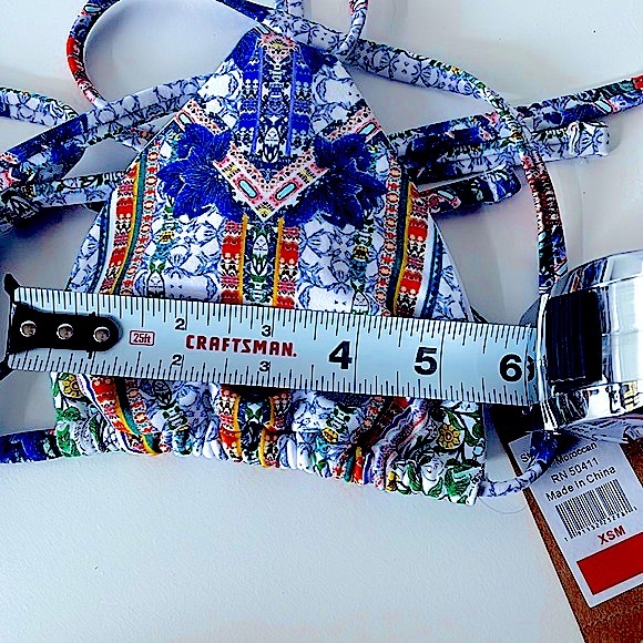 Rachel Roy triangle string bikini top Moroccan blue orange white multi XS to M - Picture 7 of 12